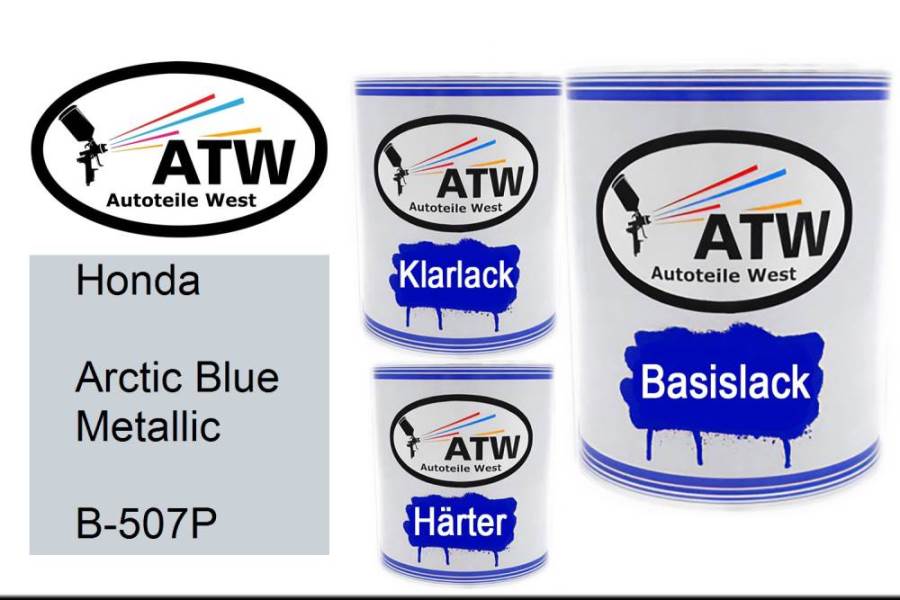 Honda, Arctic Blue Metallic, B-507P: 1L Lackdose + 1L Klarlack + 500ml Härter - Set, von ATW Autoteile West.
